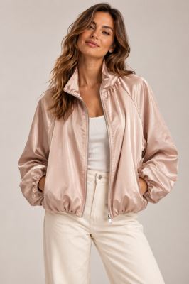 Short satin jacket in beige color ITA-BU08 (1)