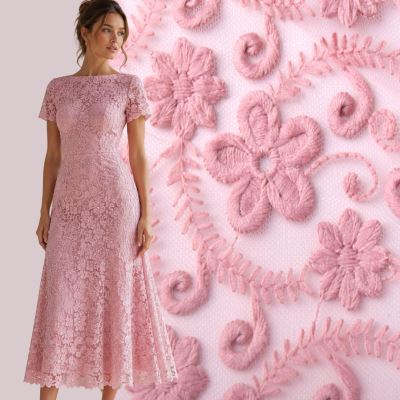 Lace in old pink color with flower motif CCHB-740/1