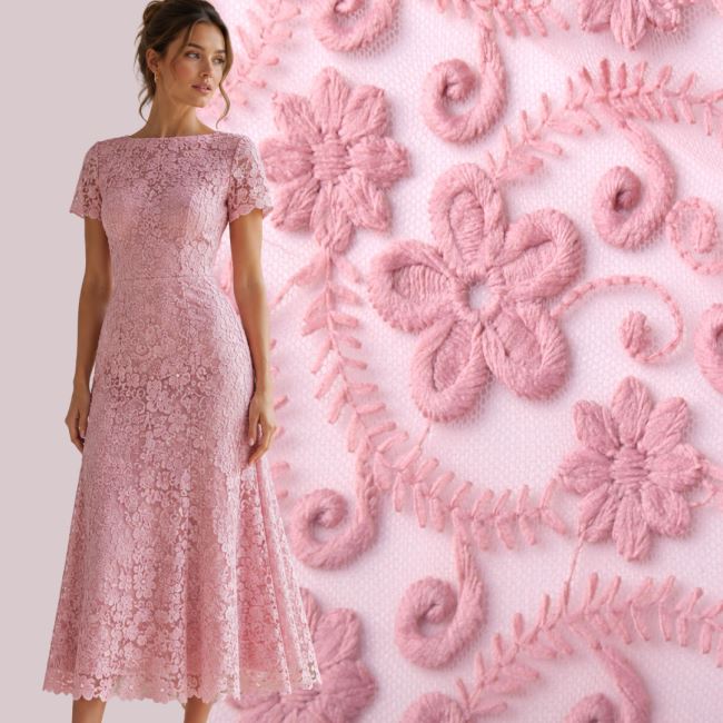 Lace in old pink color with flower motif CCHB-740/1
