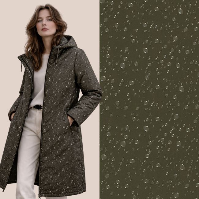 Softshell in khaki color with foil print of drops 20449/027