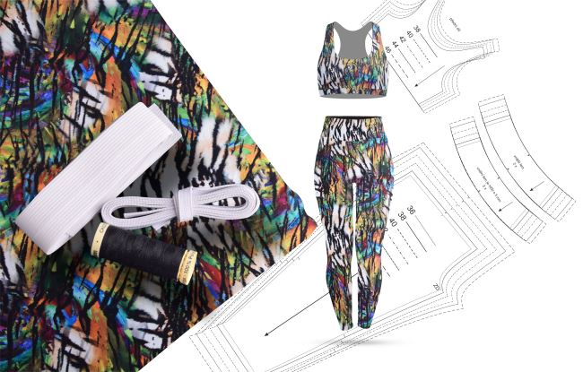 Set for sewing sports top and leggings with abstract tiger skin print SET-PL25