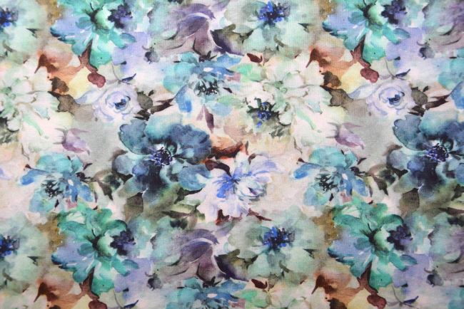 Cotton knit with digital print of scattered flowers S1767R-3681