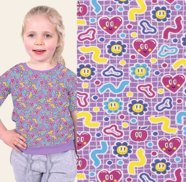 Cotton knit in purple color with decorative print 19628/044