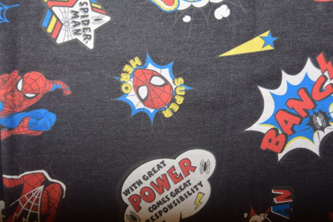 1 m of cotton knit in grey melange with Spider-Man print DS-KUP152