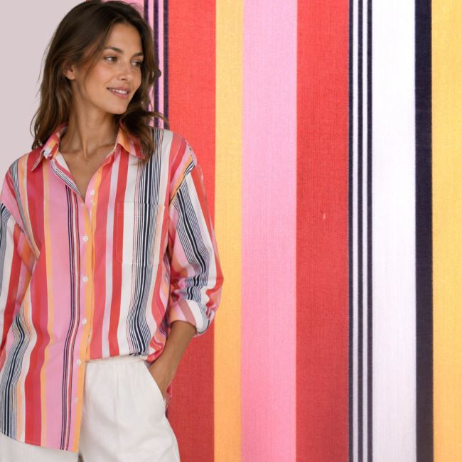 Cotton blouse fabric with stripe print TF149