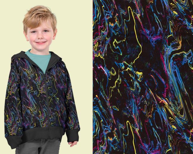 Softshell in black color with digital print of melted colors 20442/069