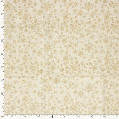 Christmas fabric made of cotton in cream color with a print of golden snowflakes 60554/051 (3)