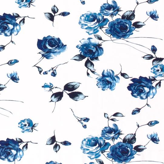 Cotton knit with digital print of blue flowers 21296/006