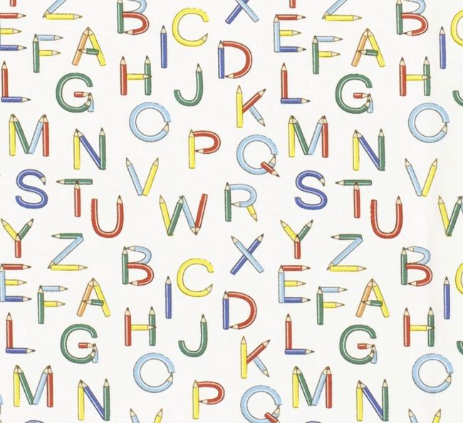 Poplin in white with a print of crayons and letters 19765/050