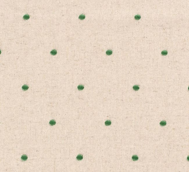 Linen fabric with admixture of viscose in red color with embroidered polka dot pattern 19163/025