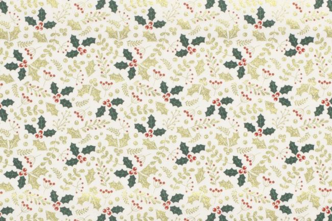 Christmas cotton fabric in cream color with holly print 20722/051