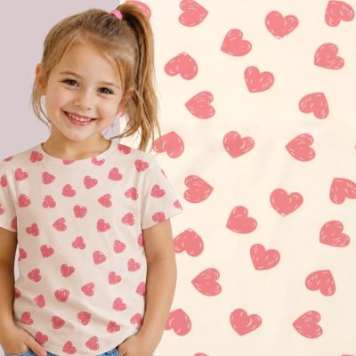Cream-colored cotton knit with heart print 25689/011 Cream-colored cotton knit with heart print 25689/011