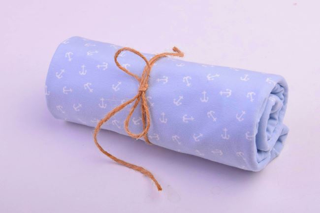 Roll of cotton knit in light blue with anchor print RO17635/003