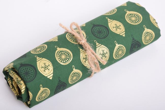 Roll of Christmas cotton in green color with printed ornaments RO18734/025