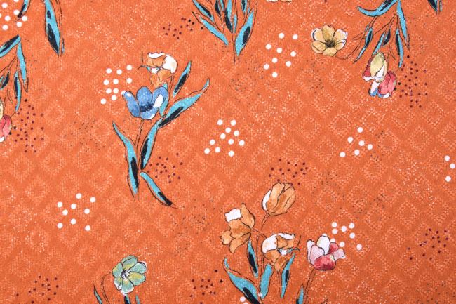 Viscose fabric in ocher color with flower print MAR291