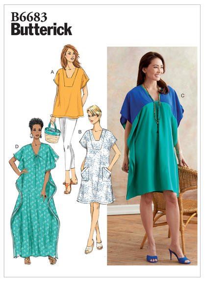 Butterick cut for loose dress and tunic size XSM-MED B6683-Y