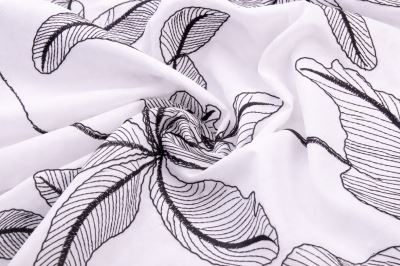 Embroidered cotton fabric in white with black flowers 22735/999 (4)