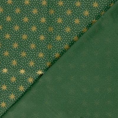 Christmas cotton fabric in green with a print of golden snowflakes 60679/025 (2)