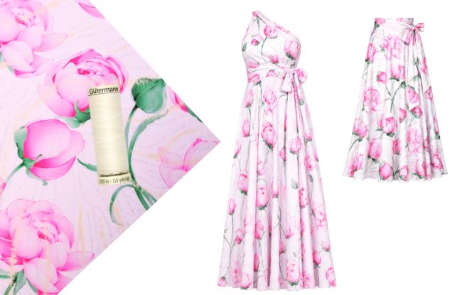 Set for sewing multifunctional dresses with peony print SET86