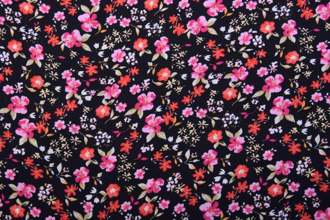 Viscose fabric in black with a print of small flowers 20159/069