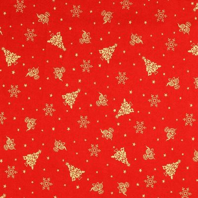 Christmas cotton fabric in red with a thematic gold print 60942/015 Christmas cotton fabric in red with a thematic gold print 60942/015