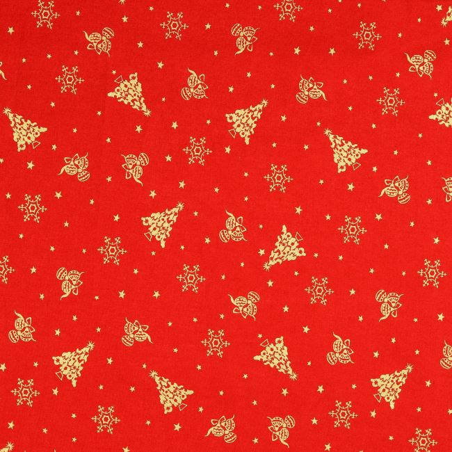 Christmas cotton fabric in red with a thematic gold print 60942/015