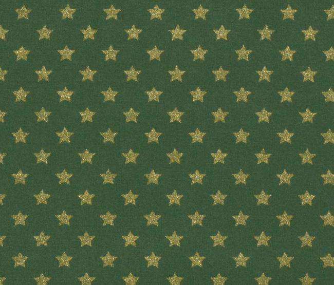 Christmas green cotton fabric with gold star print 20704/025