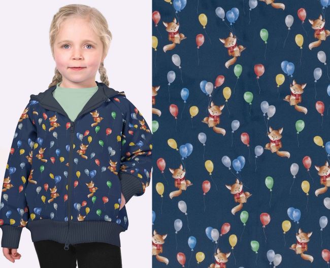 Softshell in blue color with digital fox print with balloons 20400/008