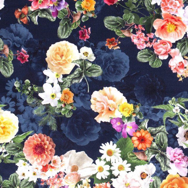 Decorative fabric with digital print of blooming flowers 01594/008