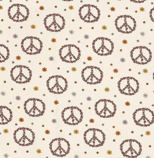 Cream-colored cotton knit with hippie flower print 21818/051