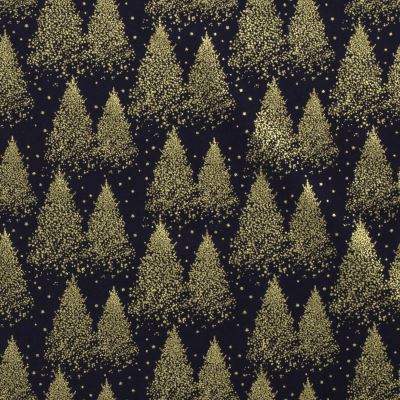 Christmas cotton fabric in dark blue with a print of golden trees 20705/008 Christmas cotton fabric in dark blue with a print of golden trees 20705/008