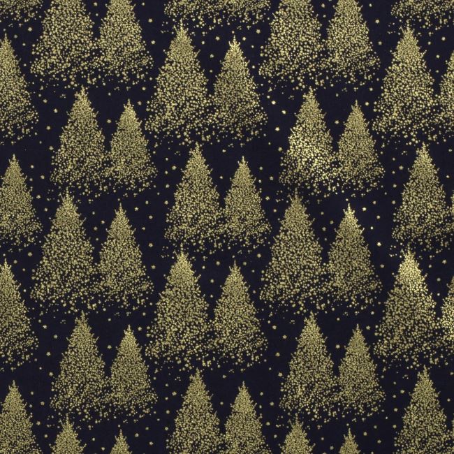 Christmas cotton fabric in dark blue with a print of golden trees 20705/008