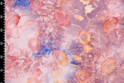 Cotton fabric with a batik look with a plastic pattern of embroidered flowers 22914/825 (4)