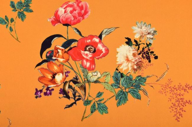 Orange stretch cotton with flowers 15702/570