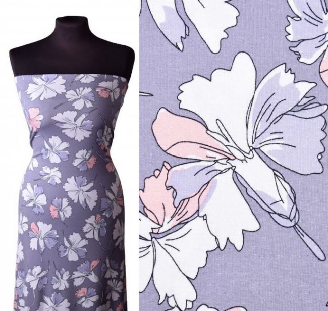 Viscose knit in gray color with flower print 11164/063