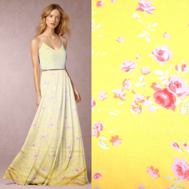 Chiffon in yellow with a print of small flowers TF1040