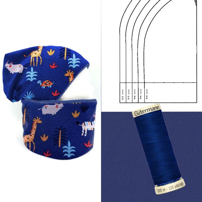 Set for sewing a cap and a neckerchief with an animal print CN008