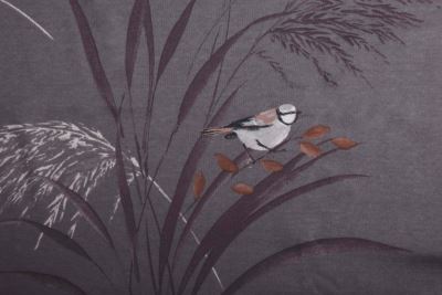 1 m of viscose knit in gray-brown color with plant print KUP09