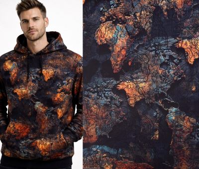 French Terry sweatshirt in black with digital print of the world AP-D-22663