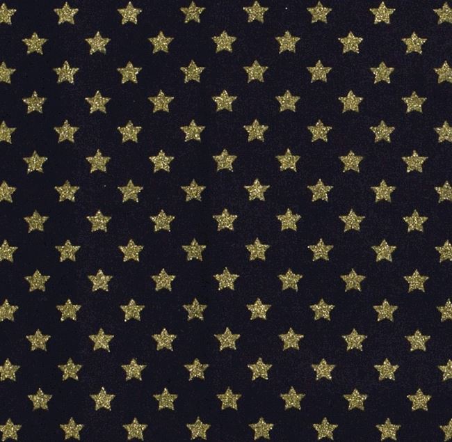 Christmas fabric made of cotton in dark blue with a print of golden stars 20704/008