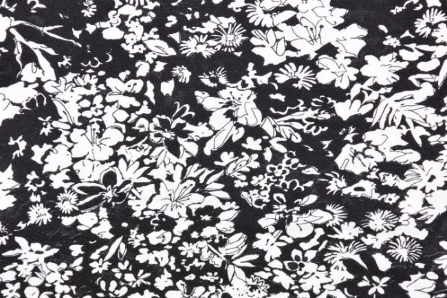 Viscose knit in black with white flowers V269