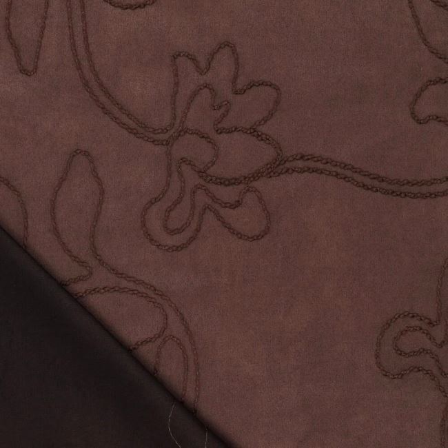 Suede scuba in brown with embroidered flowers 23211/100