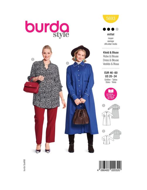 Cut for a loose shirt dress with sleeves and a shirt in size 46-60 5693