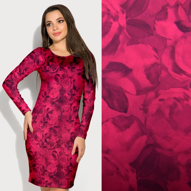 Kimo knit in fuchsia with digital flower print NLSCH5150H