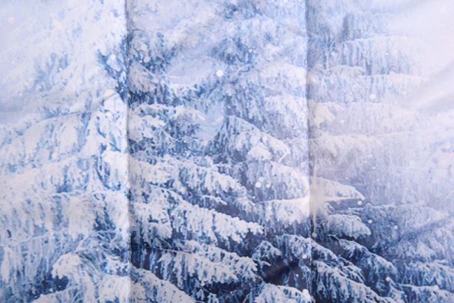 Stitching in blue color with own print of winter trees PLAP204