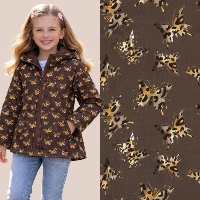 Softshell in brown color with digital butterfly print 20419/055