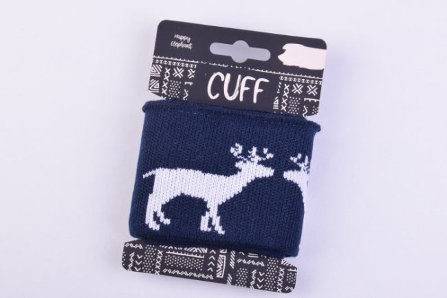 Knitted fabric dark blue with a deer 7x110 cm 32099