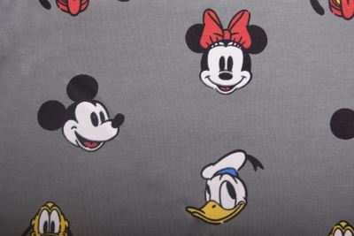 1 m of cotton knitwear in dark gray with a print of fairy-tale characters DS-KUP119