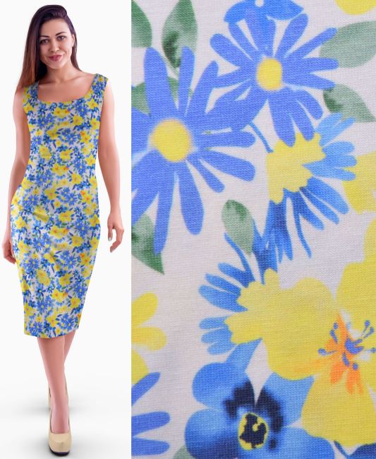 Cotton knit in cream color with flower print 26766
