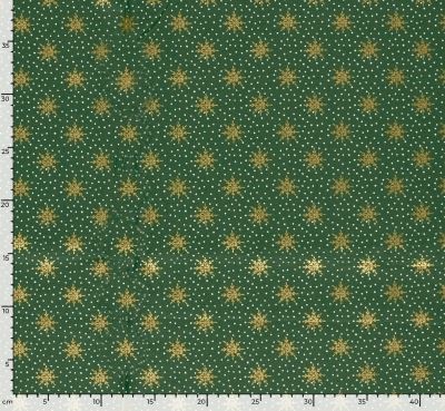 Christmas cotton fabric in green with a print of golden snowflakes 60679/025 (3)